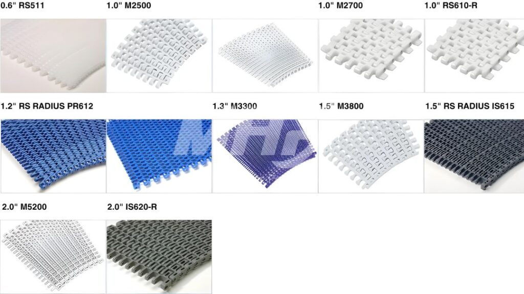 Băng tải nhựa bề mặt ô lưới Flush grib radius habasit